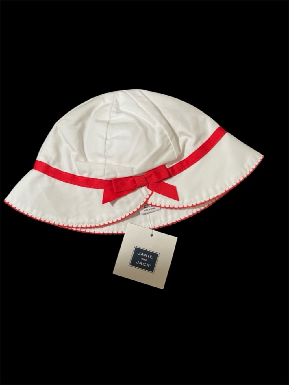 Janie and Jack White Sun Hat with Red Ribbon and Bow 3-6 months NWT
